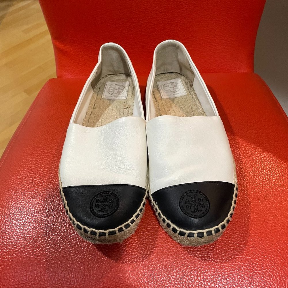 TORY BURCH Leather Printed Espadrilles, size 8.5